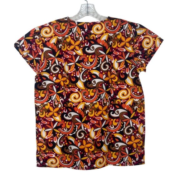Cassandra O Scrub Shirt Top Womens Small Orange Yellow New Abstract Pattern - Picture 2 of 10